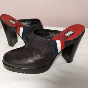 Tommy Hilfiger Leather slip on mule, clog.  Block platform heal.  Size 8